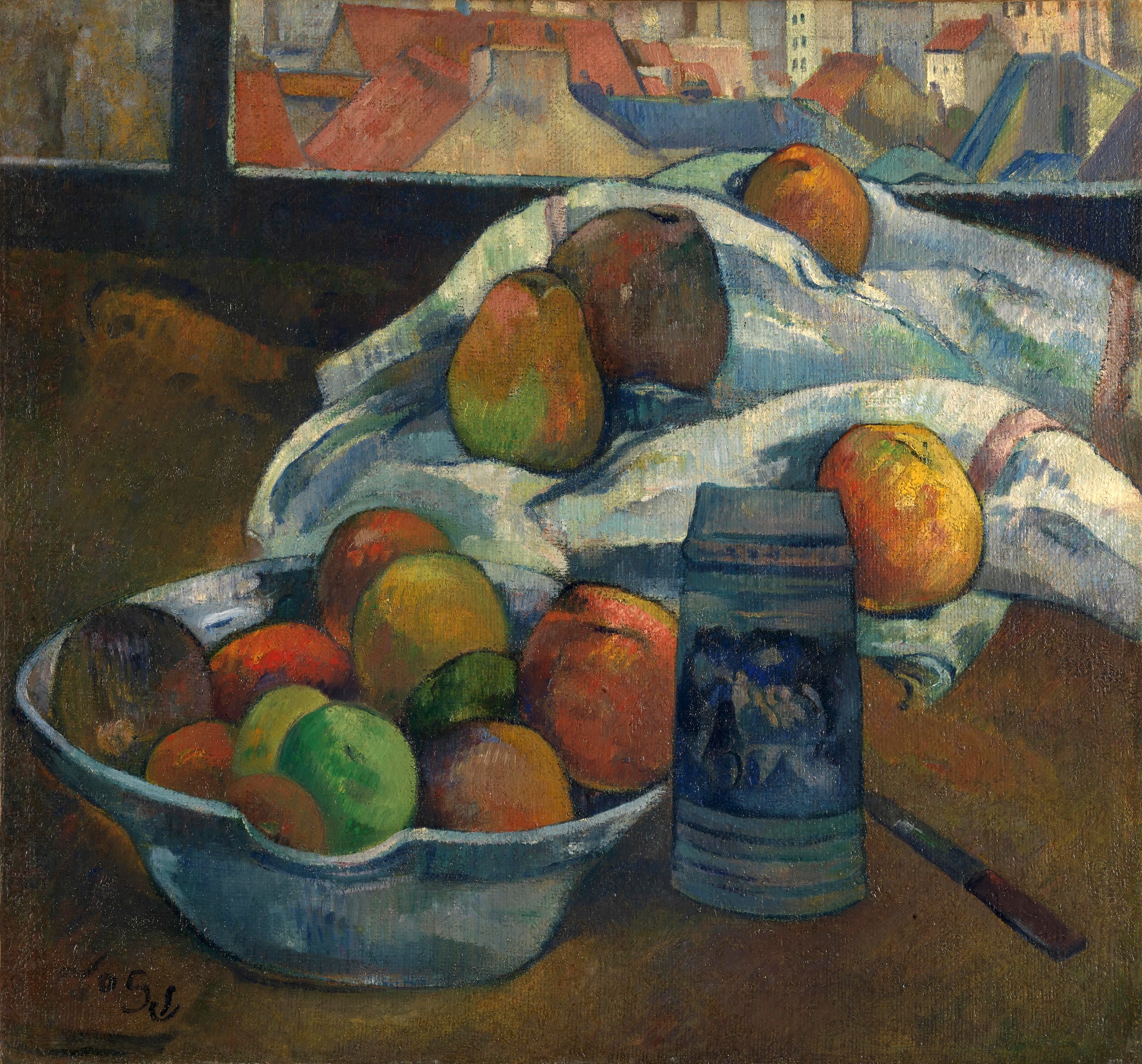 Bowl of Fruit and Tankard before a Window 1890